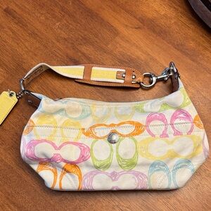 Coach Pastel Multicolor Canvas Wristlet with Leather Strap